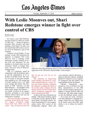 With Leslie Moonves Out, Shari Redstone Emerges Winner in Fight Over Control of CBS