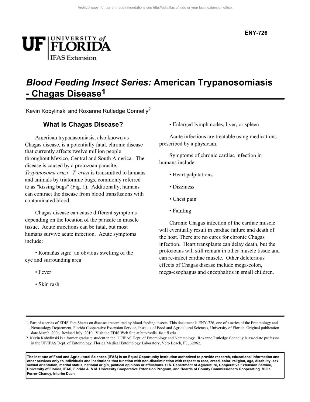 American Trypanosomiasis - Chagas Disease1