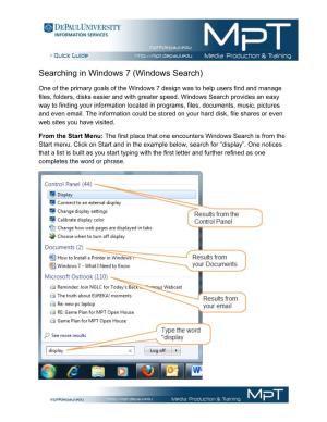 Searching in Windows 7 (Windows Search)
