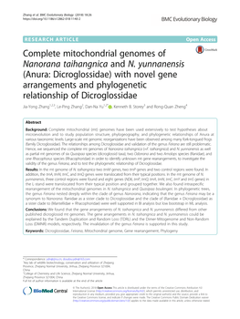 Complete Mitochondrial Genomes of Nanorana Taihangnica and N