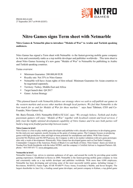 Nitro Games Signs Term Sheet with Netmarble