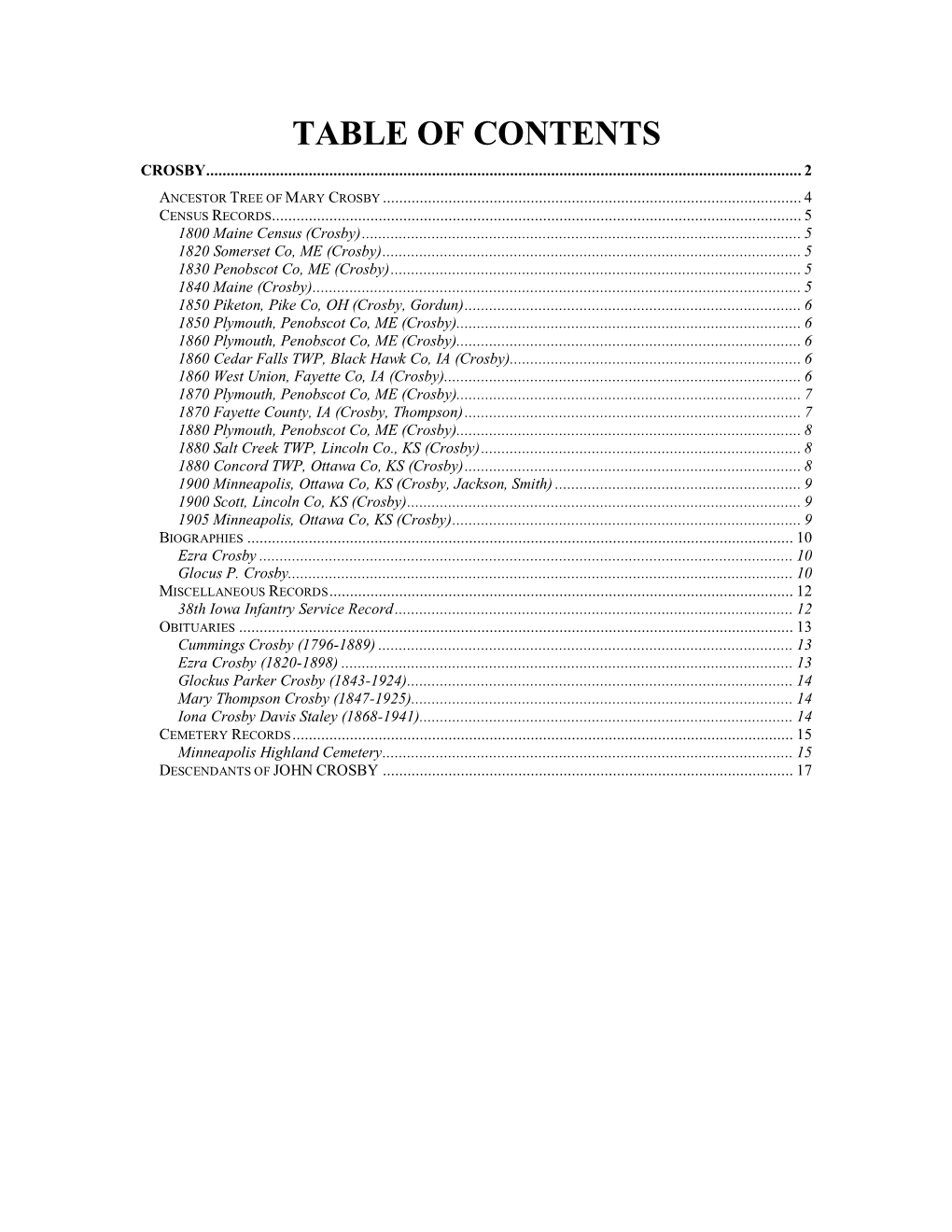 Table of Contents Crosby