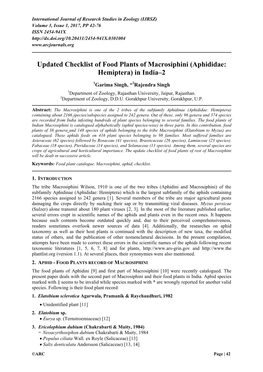 Updated Checklist of Food Plants of Macrosiphini (Aphididae: Hemiptera) in India–2