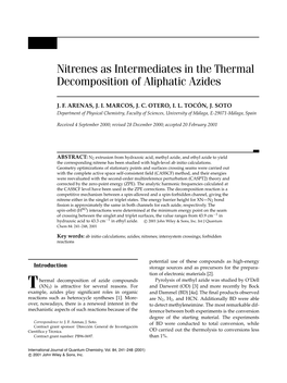 Nitrenes As Intermediates in the Thermal Decomposition of Aliphatic Azides