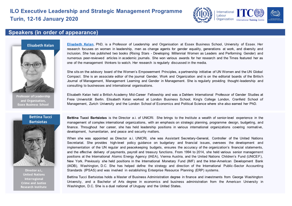 ILO Executive Leadership and Strategic Management Programme Turin, 12-16 January 2020