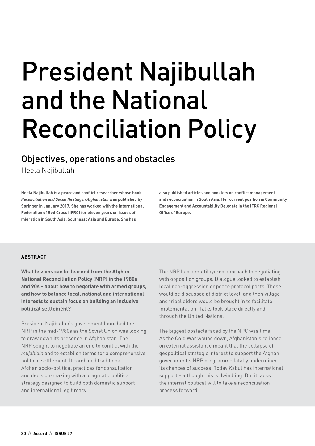 President Najibullah and the National Reconciliation Policy