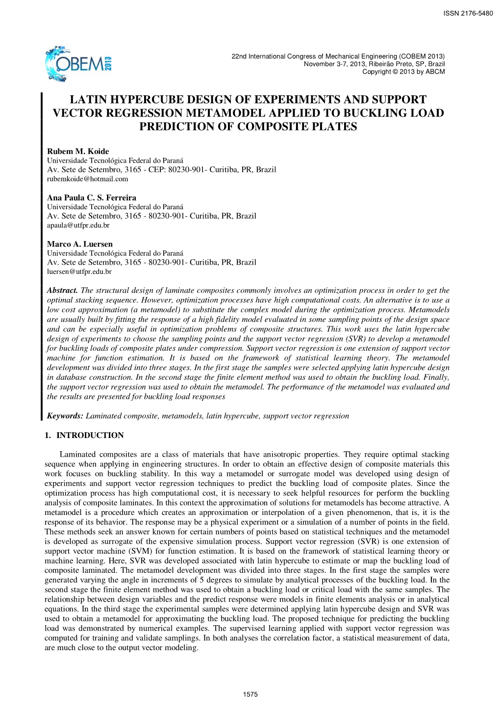 Latin Hypercube Design of Experiments and Support Vector Regression Metamodel Applied to Buckling Load Prediction of Composite Plates