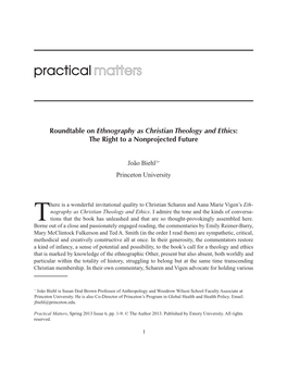 Roundtable on Ethnography As Christian Theology and Ethics: the Right to a Nonprojected Future