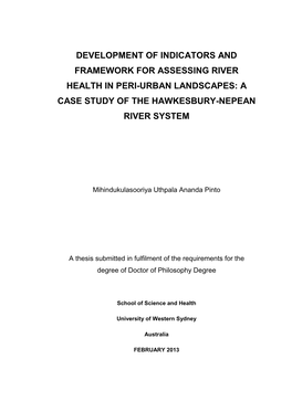 A Case Study of the Hawkesbury-Nepean River System