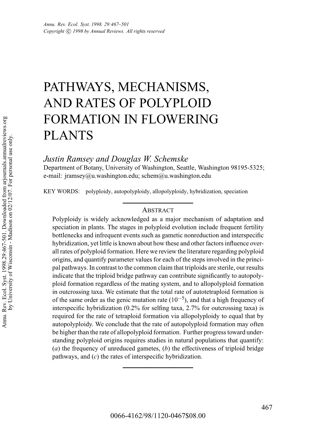 Pathways, Mechanisms, and Rates of Polyploid Formation in Flowering Plants