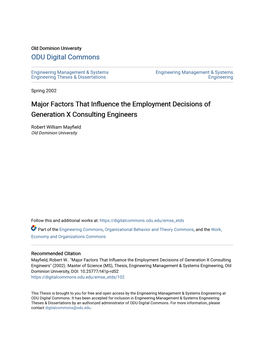 Major Factors That Influence the Employment Decisions of Generation X Consulting Engineers