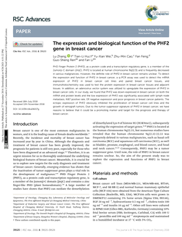 The Expression and Biological Function of the PHF2 Gene in Breast