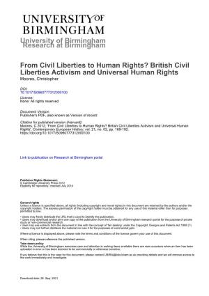 British Civil Liberties Activism and Universal Human Rights Moores, Christopher
