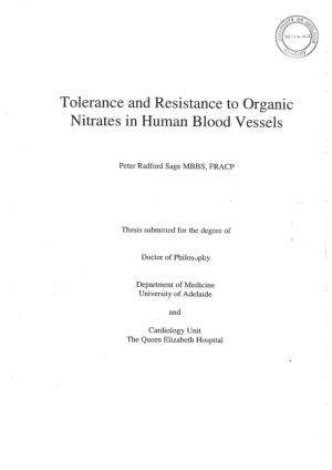 Tolerance and Resistance to Organic Nitrates in Human Blood Vessels