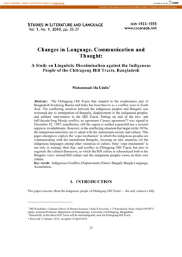 Changes in Language, Communication and Thought