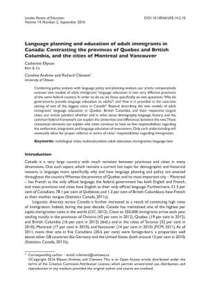 Language Planning and Education of Adult Immigrants in Canada