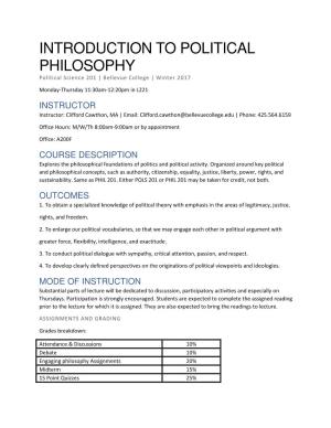 INTRODUCTION to POLITICAL PHILOSOPHY Political Science 201 | Bellevue College | Winter 2017