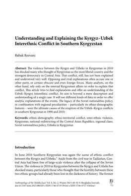 Understanding and Explaining the Kyrgyz–Uzbek Interethnic Conflict in Southern Kyrgyzstan