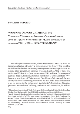 Warfare Or War Criminality?