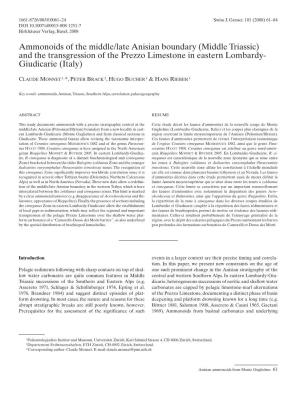 Middle Triassic) and the Transgression of the Prezzo Limestone in Eastern Lombardy- Giudicarie (Italy)