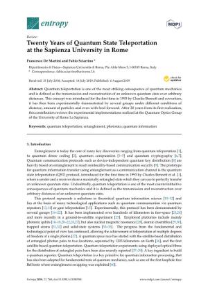 Twenty Years of Quantum State Teleportation at the Sapienza University in Rome