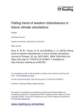 Falling Trend of Western Disturbances in Future Climate Simulations
