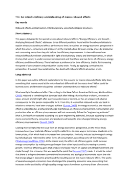 An Interdisciplinary Understanding of Macro Rebound Effects