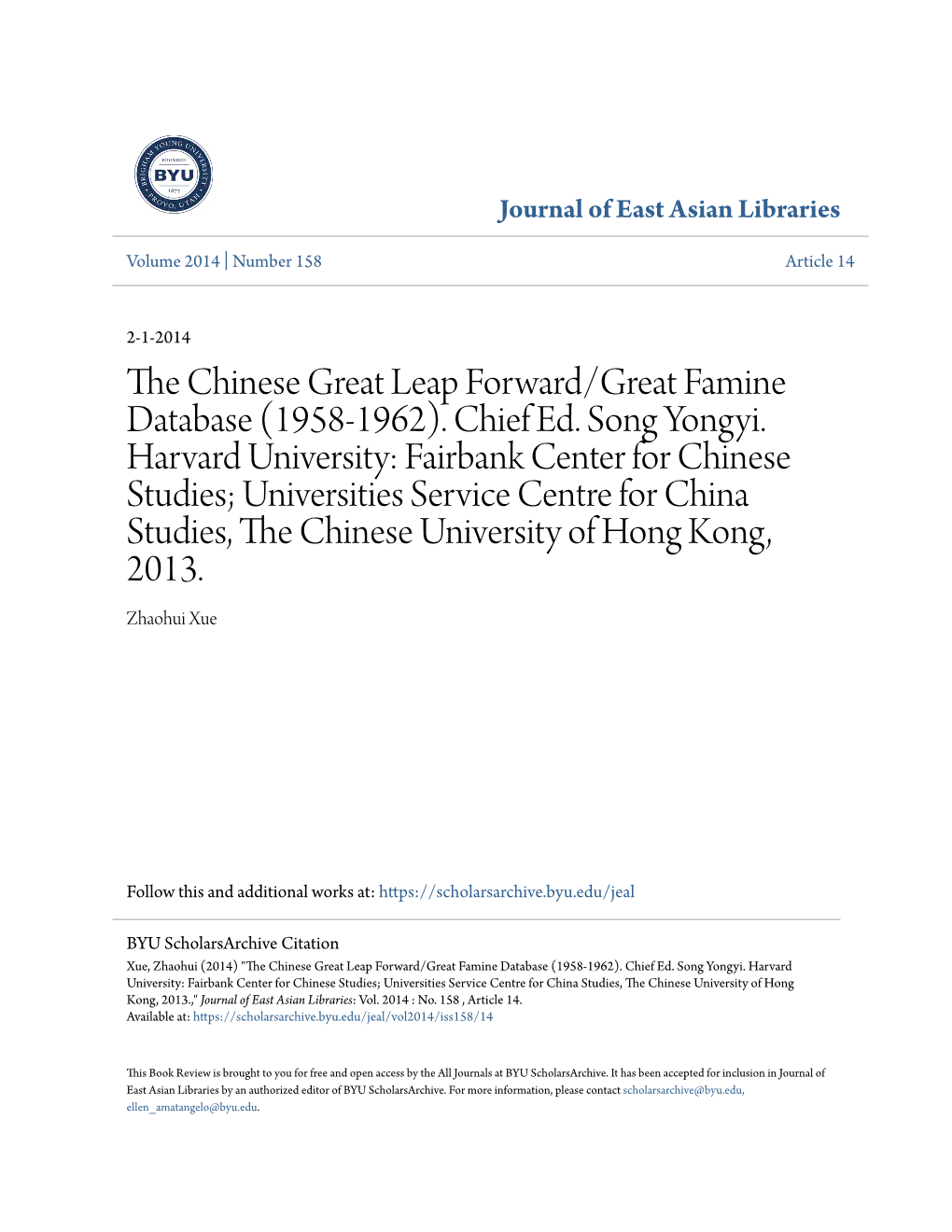 The Chinese Great Leap Forward/Great Famine Database (1958-1962)