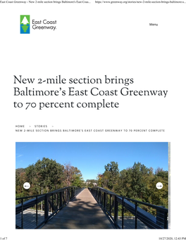 East Coast Greenway - New 2-Mile Section Brings Baltimore's East Coas