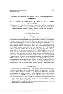 Viraemic Transmission of Crimean-Congo Haemorrhagic Fever Virus to Ticks