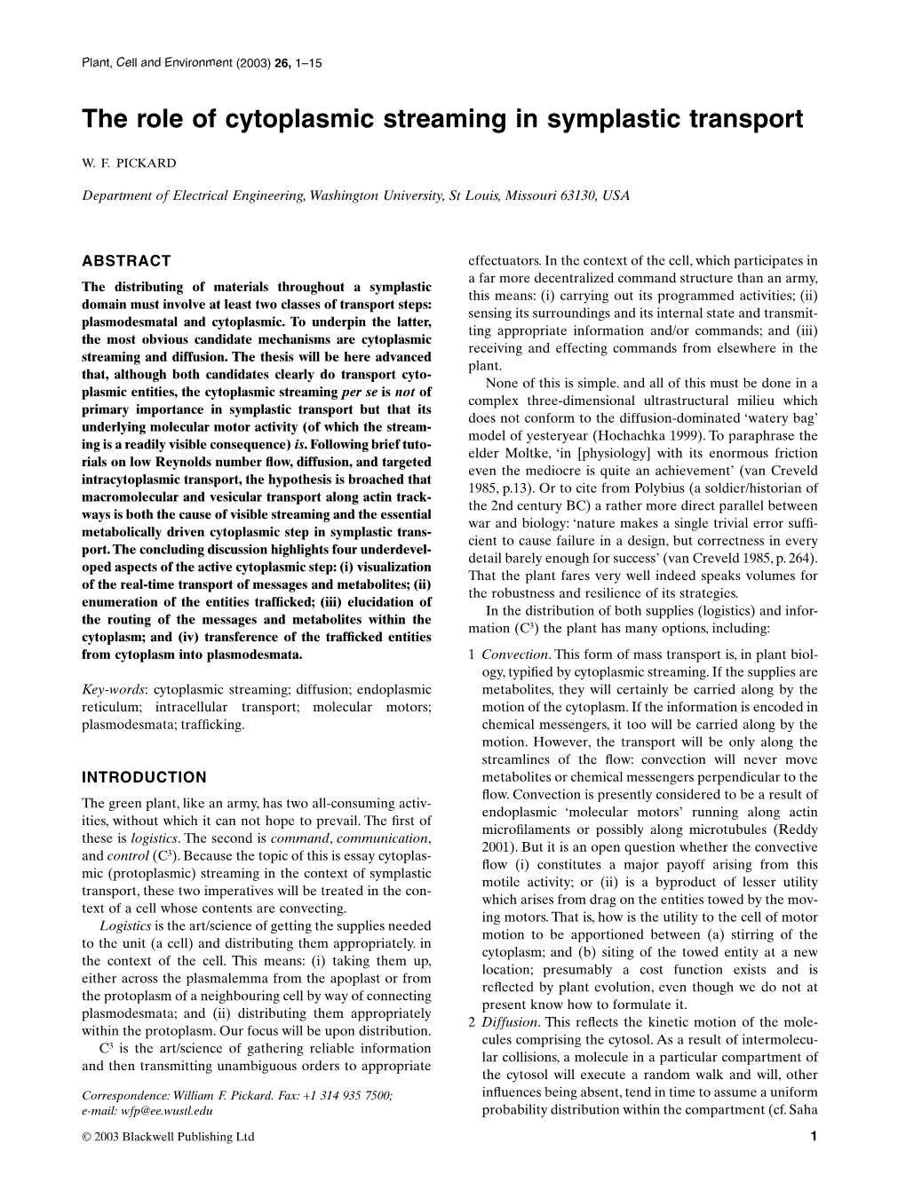 The Role of Cytoplasmic Streaming in Symplastic Transport