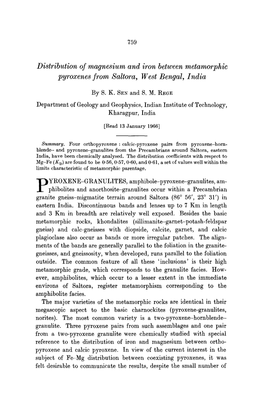 Distribution of Magnesium and Iron Between Metamorphic Pyroxenes from Saltora, West Bengal, India