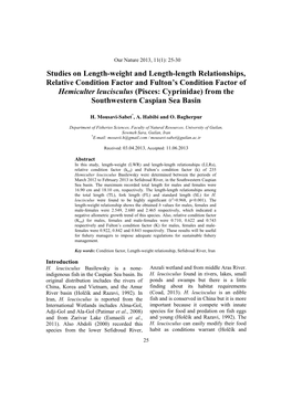 Studies on Length-Weight and Length-Length Relationships