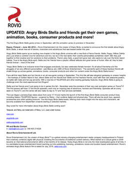 Angry Birds Stella and Friends Get Their Own Games, Animation, Books, Consumer Products and More!