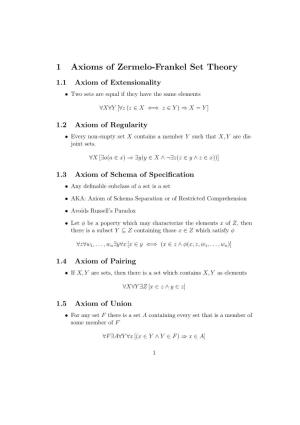 1 Axioms of Zermelo-Frankel Set Theory