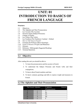 Unit: 01 Introduction to Basics of French Language