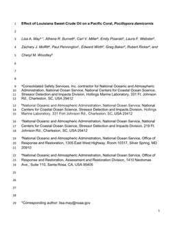 Effect of Louisiana Sweet Crude Oil on a Pacific Coral, Pocillopora Damicornis