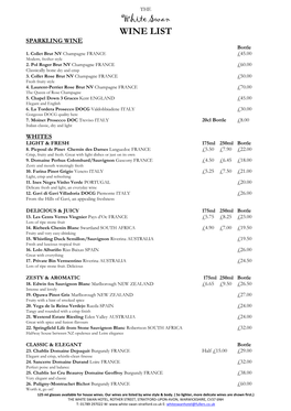 White Swan Hotel Spring Summer Wine List 2013