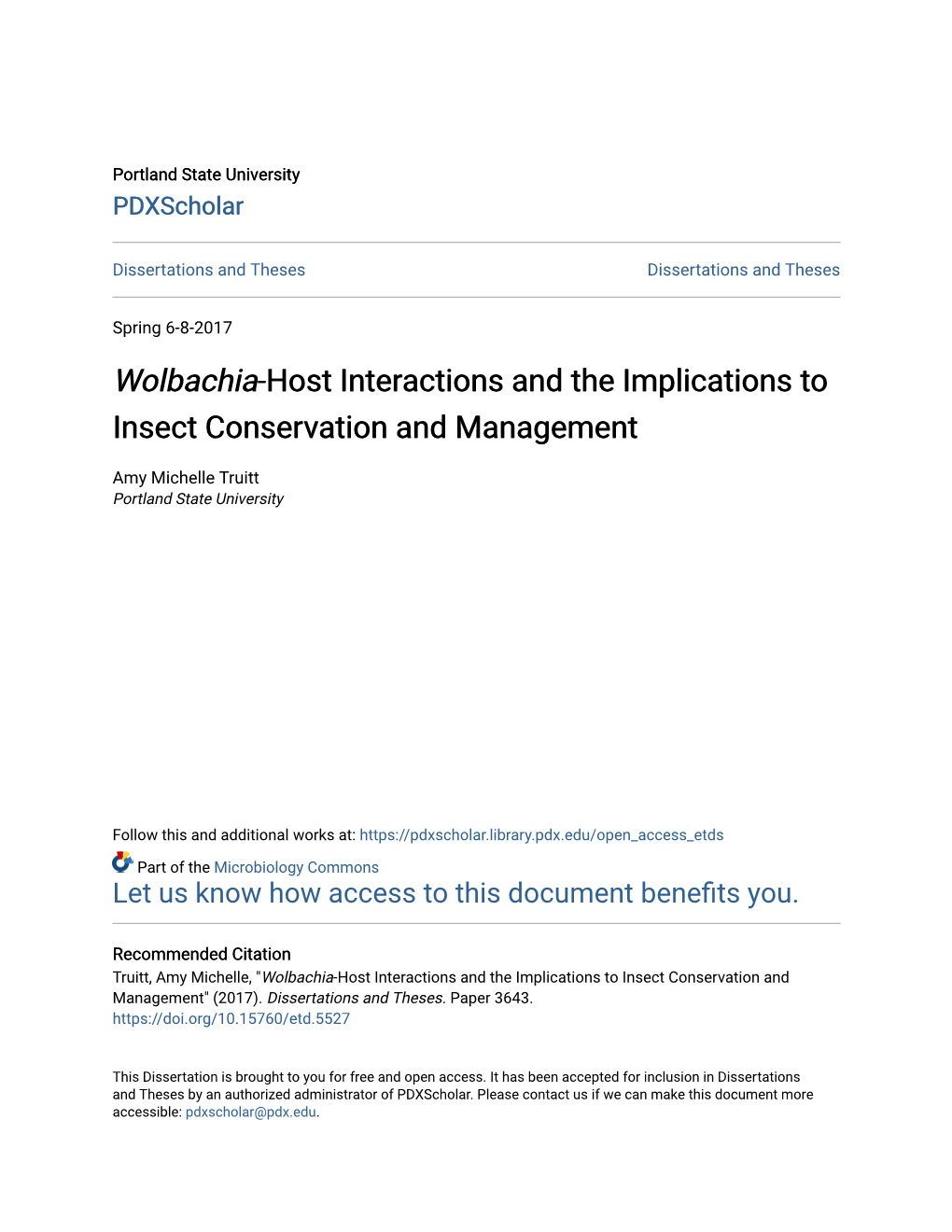 &lt;I&gt;Wolbachia&lt;/I&gt;-Host Interactions and the Implications to Insect Conservation and Management