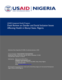 Desk Review on Gender and Social Inclusion Issues Affecting Health in Ebonyi State, Nigeria