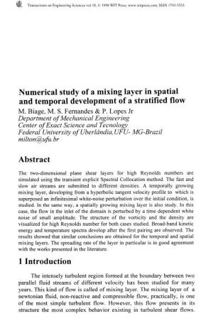 Numerical Study of a Mixing Layer in Spatial and Temporal Development of a Stratified Flow M. Biage, M. S. Fernandes & P. Lo