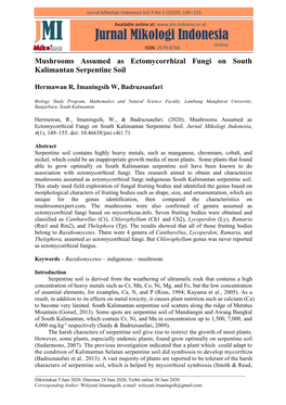 Mushrooms Assumed As Ectomycorrhizal Fungi on South Kalimantan Serpentine Soil