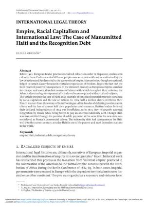 Empire, Racial Capitalism and International Law: the Case of Manumitted Haiti and the Recognition Debt