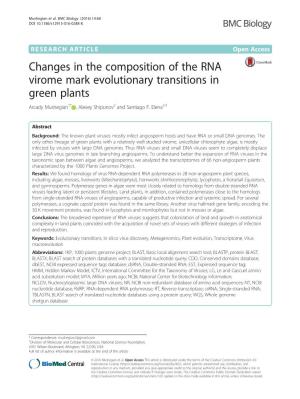 Changes in the Composition of the RNA Virome Mark Evolutionary Transitions in Green Plants Arcady Mushegian1* , Alexey Shipunov2 and Santiago F
