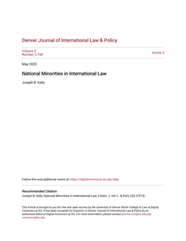 National Minorities in International Law