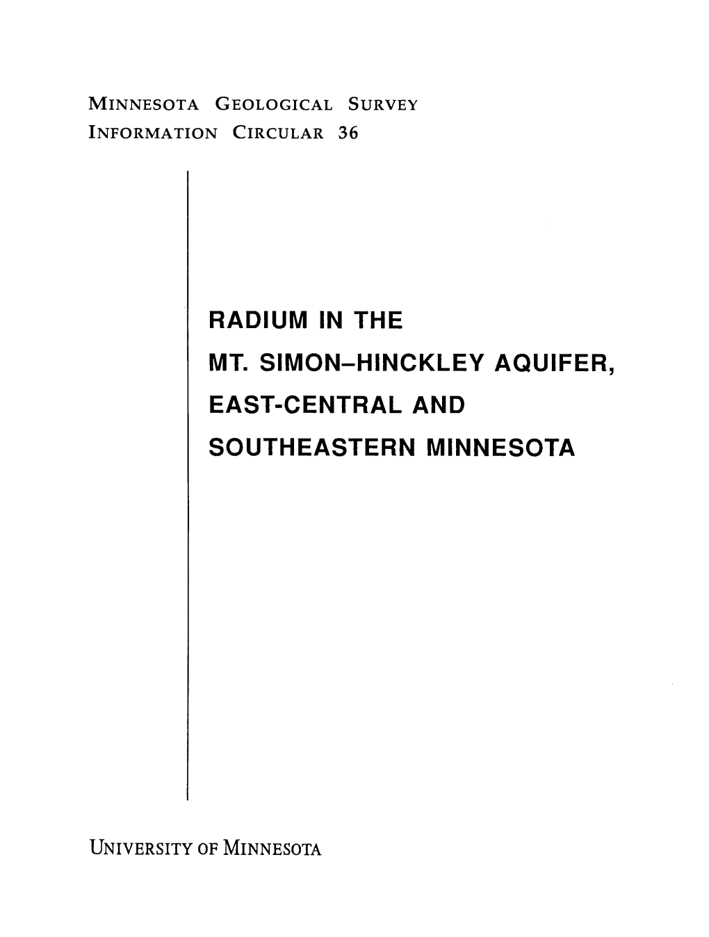 Radium in the Mt. Simon-Hinckley Aquifer, East-Central and Southeastern Minnesota