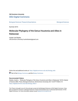 Molecular Phylogeny of the Genus Houstonia and Allies in Rubiaceae