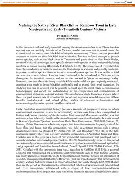 Valuing the Native: River Blackfish Vs. Rainbow Trout in Late Nineteenth and Early-Twentieth Century Victoria