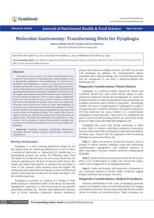 Molecular Gastronomy: Transforming Diets for Dysphagia Rebecca Reilly, Farrell Frankel and Sari Edelstein* Department of Nutrition, Simmons College, USA
