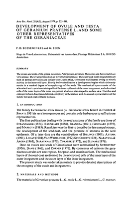 Development of Ovule and Testa of Geranium Pratense L
